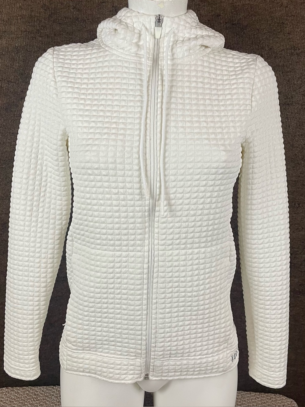 NOBULL Jacket Women’s Small White Full Zip Waffle Knit Hooded Athleisure F464